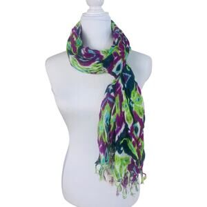 Bohemian Geometric Print Fringe Hem Shawl Wrap Scarf Cover-Up One Size